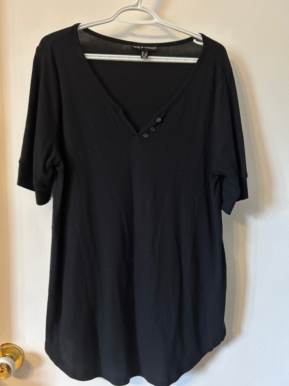 3/$20 Love & Legend Black Short Sleeve Henley V-Neck Top